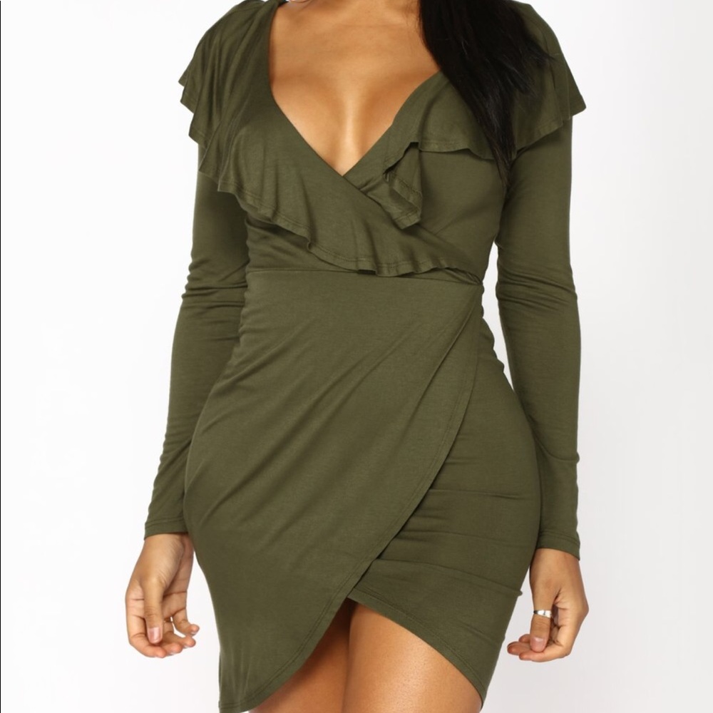 Fashion nova long sleeve olive green dress